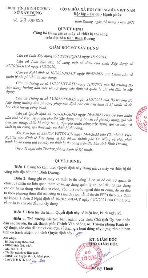 Quyết định 69/QĐ-SXD tỉnh Bình Dương năm 2023