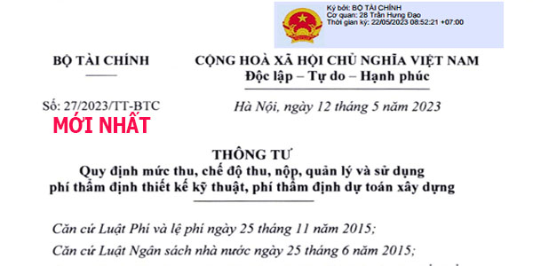Thông tư 27/2023/TT-BTC phí thẩm định thiết kế dự toán