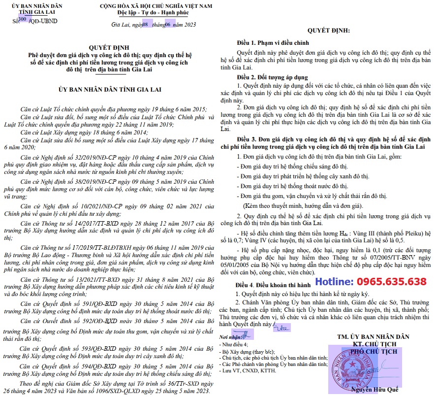 đơn giá dịch vụ công ích tỉnh gia lai năm 2023