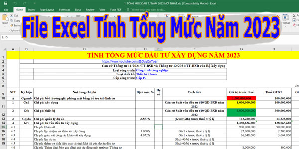 file excel tổng mức đầu tư năm 2023