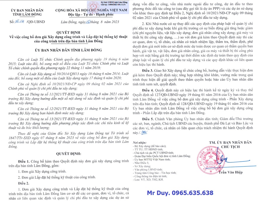 đơn giá xây dựng tỉnh Lâm Đồng năm 2023