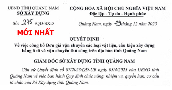 tính cước vận chuyển tỉnh Quảng Nam năm 2024